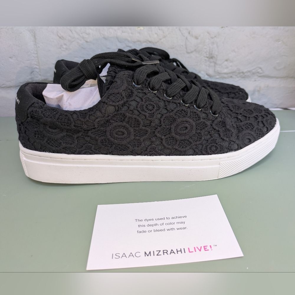 Isaac Mizrahi Live! Women's Lace-Up Floral Lace Sneakers Black SZ 8.5